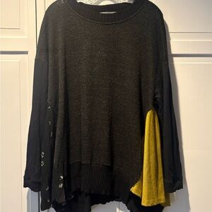 ALEMBIKA Black Sweater with Yellow and patterned details